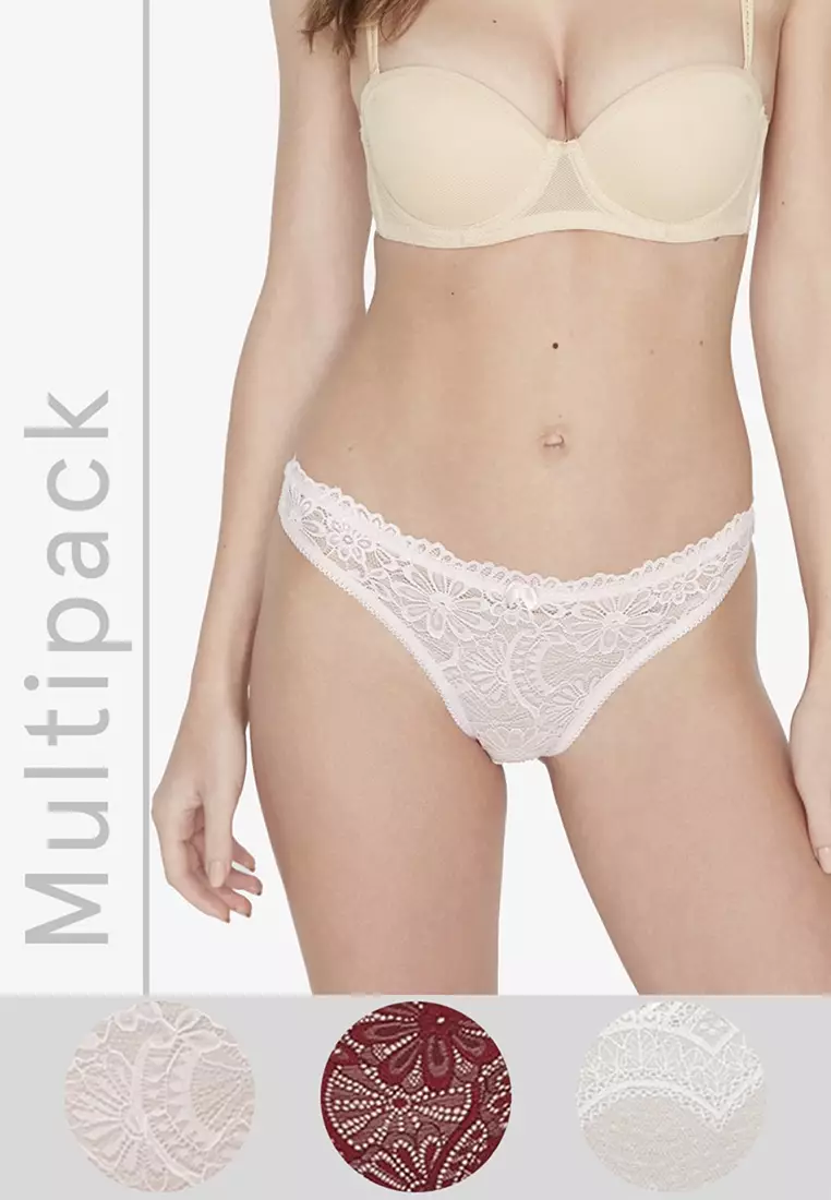 Buy Trendyol 3-Pack Lace Panties in Pink/Burgundy/White 2024 Online