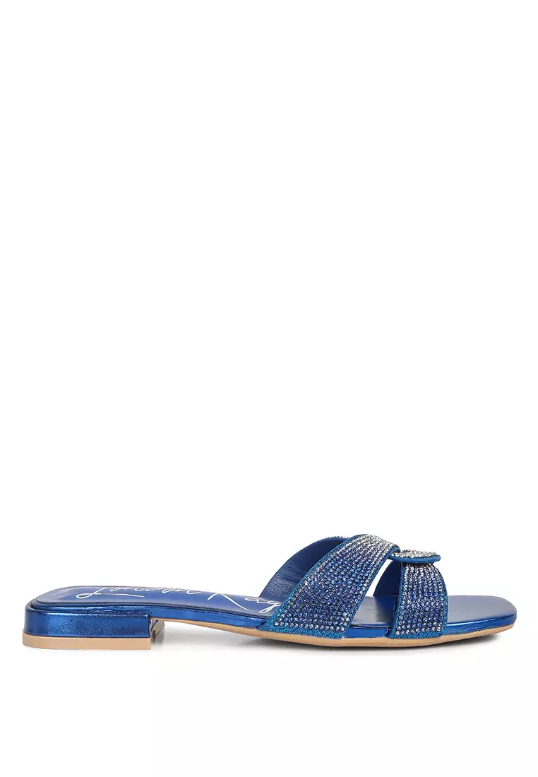 Blue rhinestone sandals deals