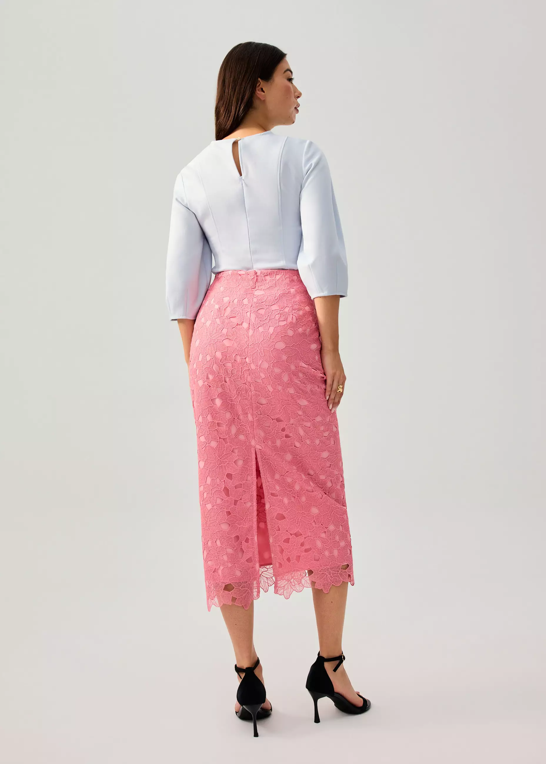 Rok Wanita - Floral Lace Column Midi Skirt