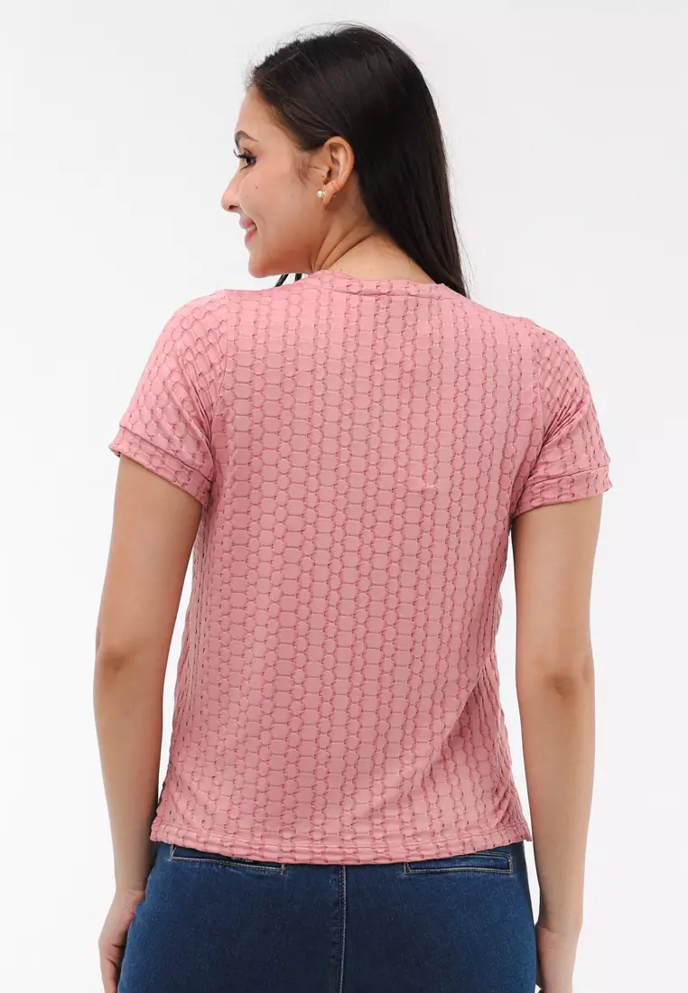 Honey Comb Knits Short Sleeves Blouse