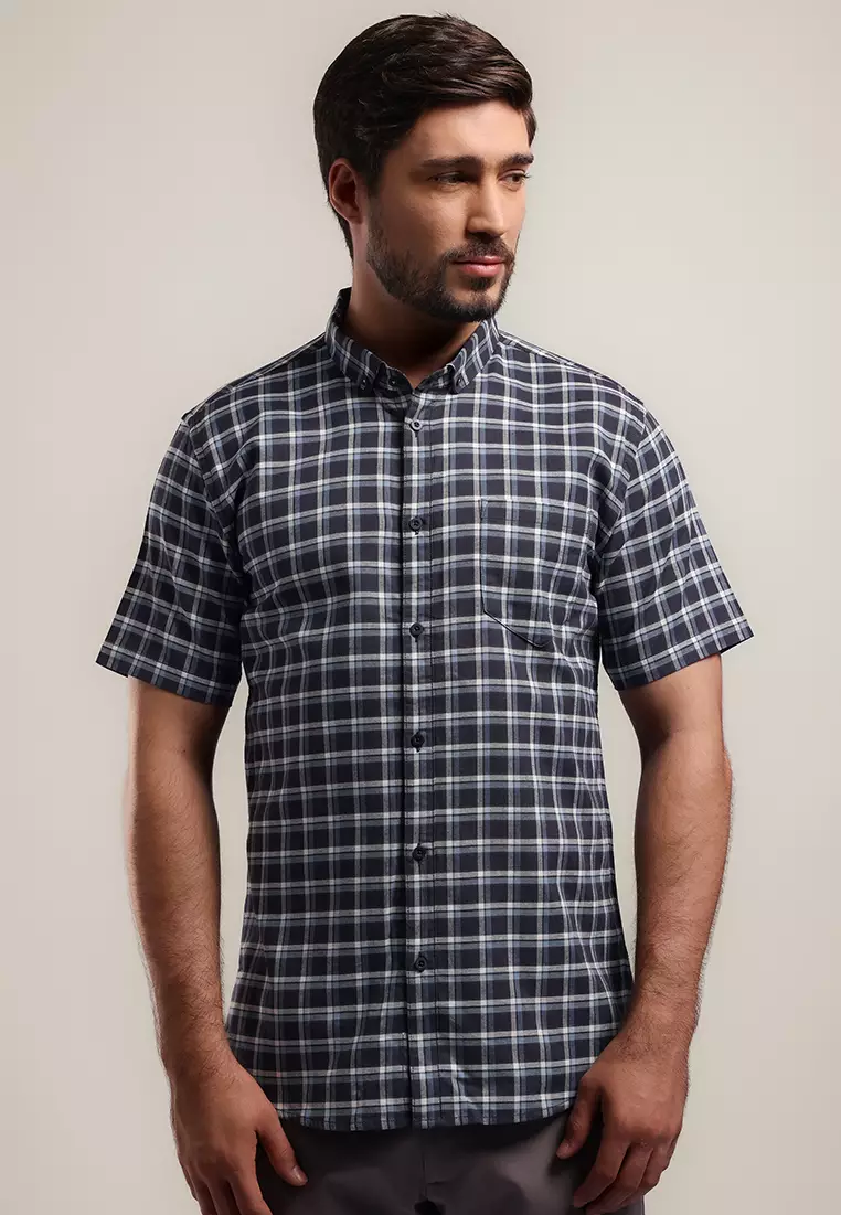 MOC Kemeja Lengan Pendek Pria IRVINE - BLUE Ukuran XXL