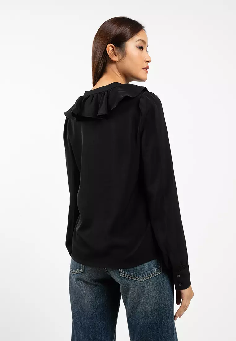 Long Sleeve V-Neck Frill Top