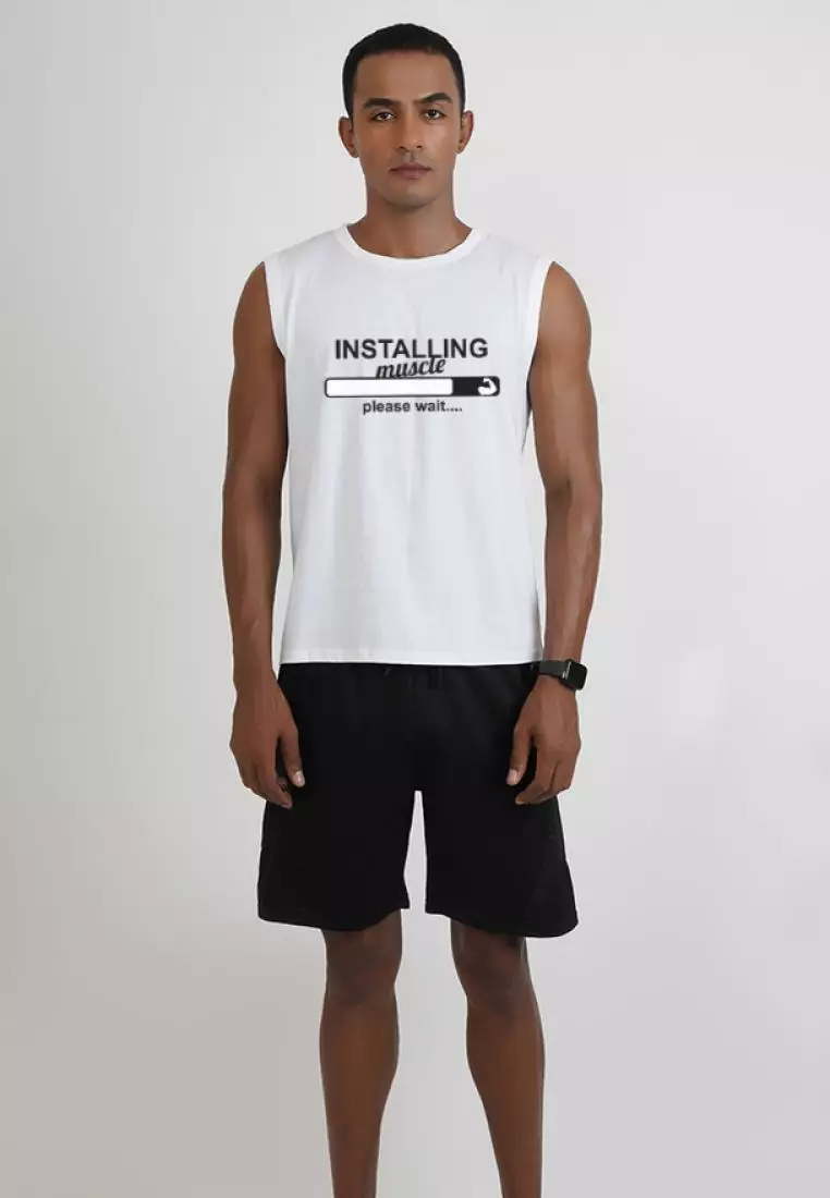 Installing Muscle White Cotton Sleeveless Workout/Training Tank
