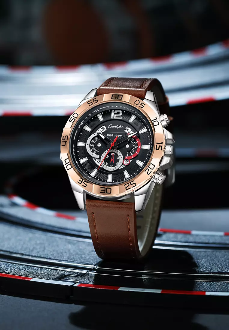 Jam Tangan Pria 9191 Original Kalendar Tali Kulit Anti Air Bercahaya Kuarsa Jam Tangan Cowok brownblack