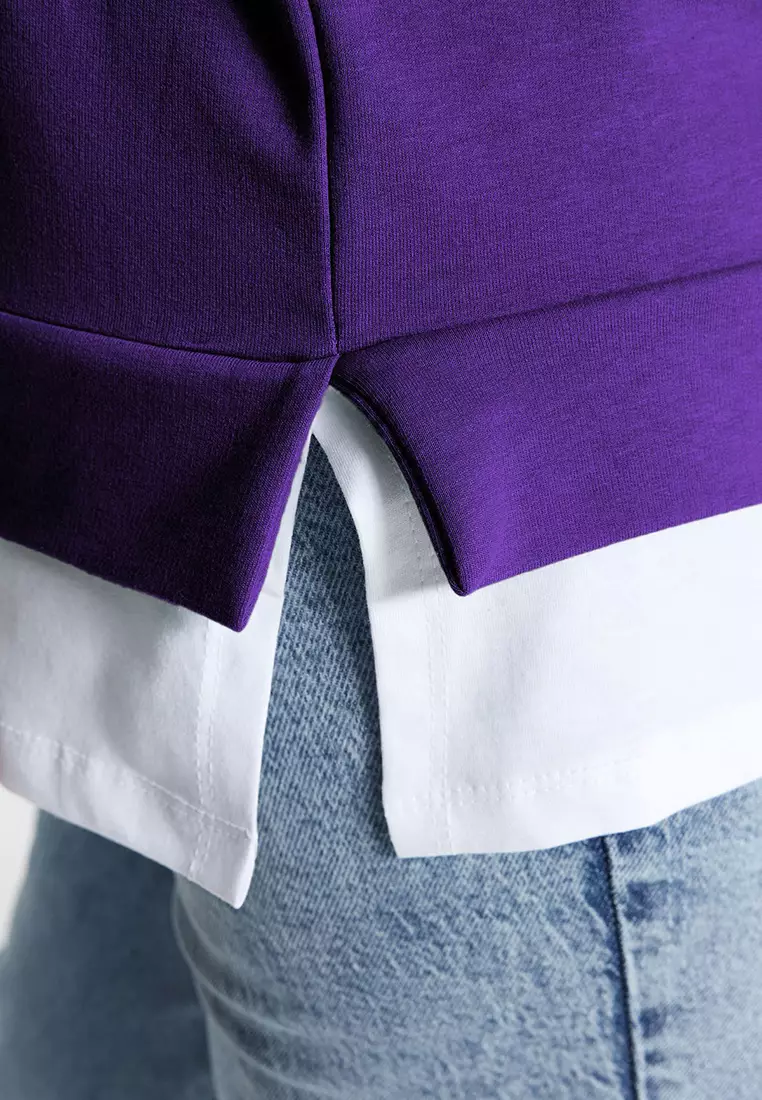 Purple Bottom T-Shirt Thin Knitted Look Plus Size Sweatshirt Tbbaw23Ao00023