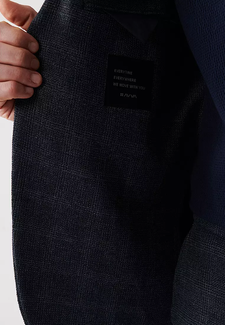 Men's Navy Blue 360 Degree Flexible Double Slit Unlined Jacket A32Y4051