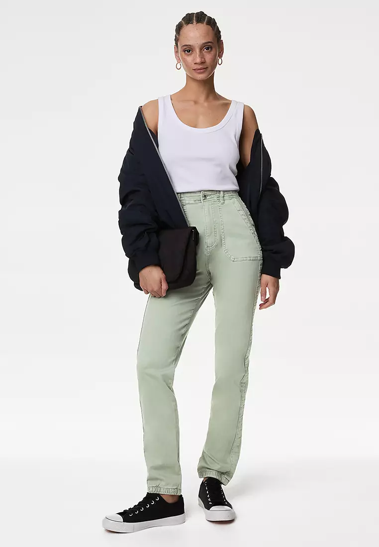 Cotton Blend Slim Fit Ankle Grazer Joggers