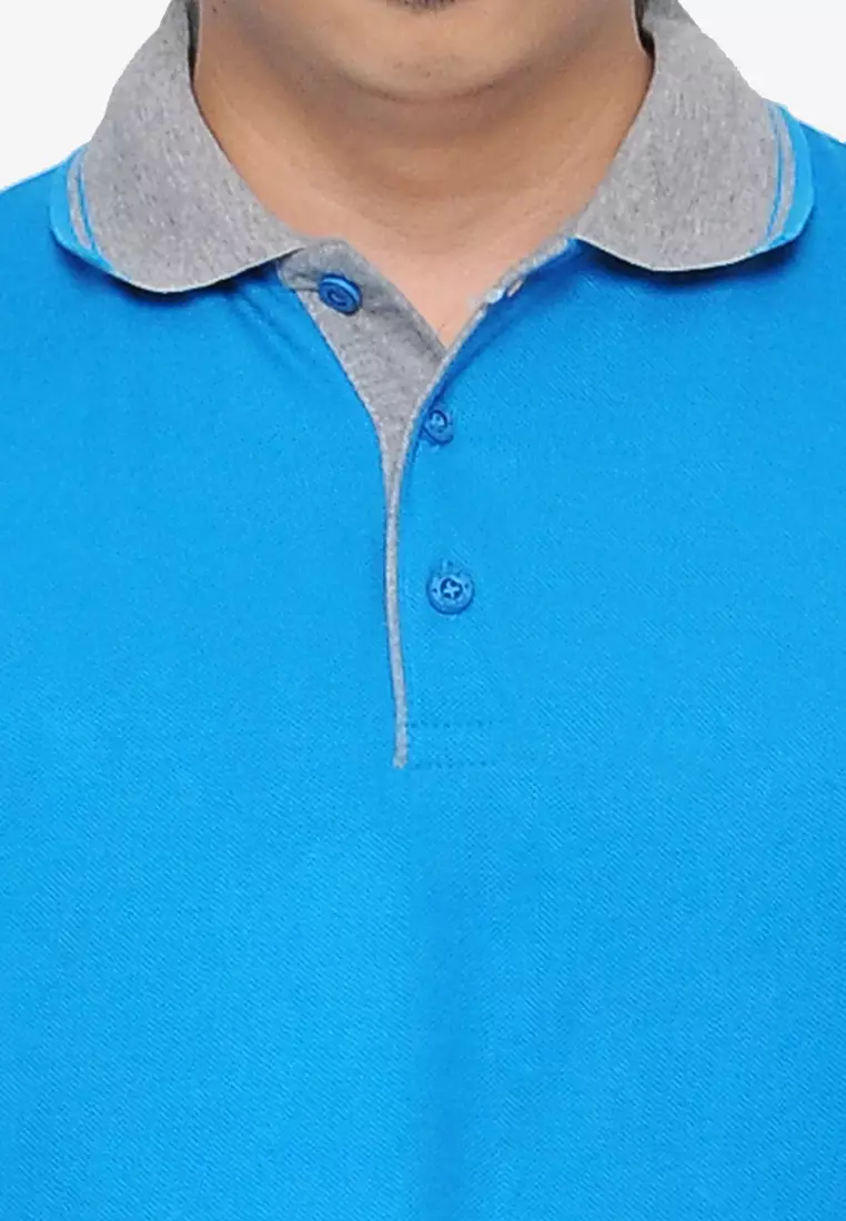 Andre Michel Kaos Polo Shirt Lengan Panjang Kerah Abu Biru Cerah 933-64