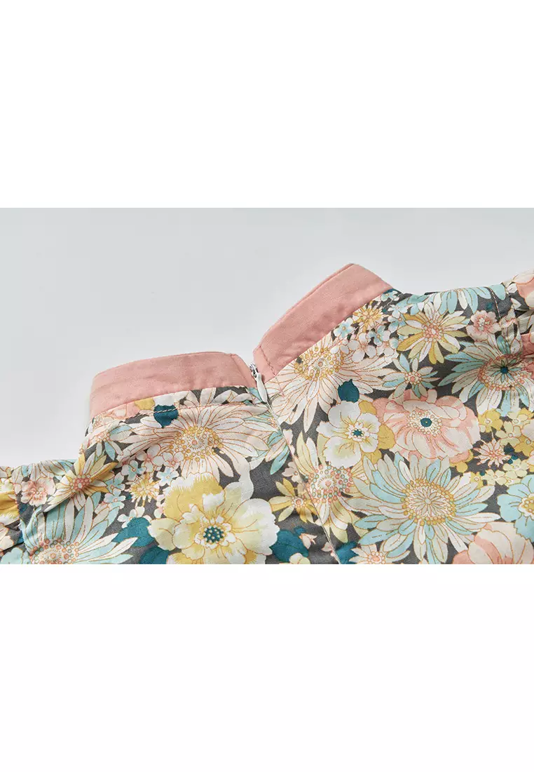 Baby Kids Girls Ruffled Sleeves Floral Cheongsam Dress CNY Chinese New Year Outfit