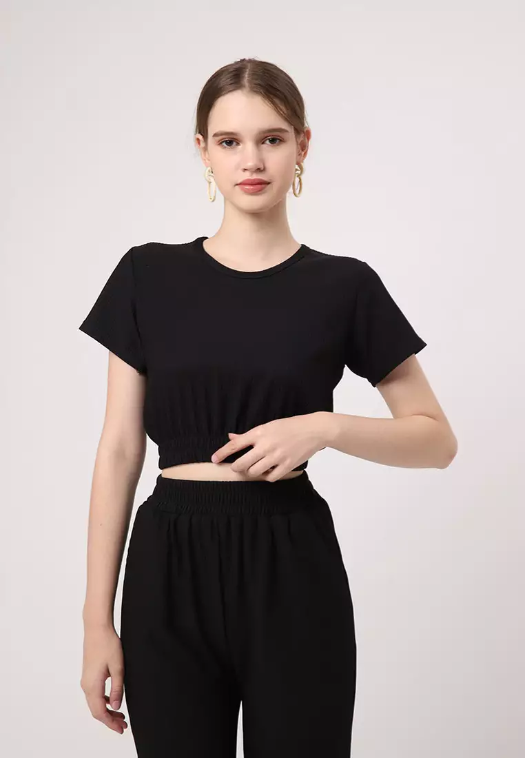 Sofia Onna Knit Crop Tops Black