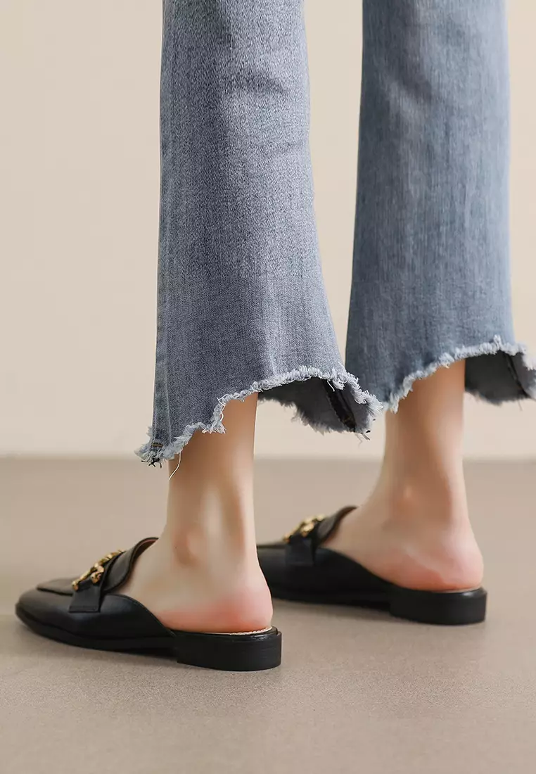 Horsebit Synthetic Leather Mules WW340-8