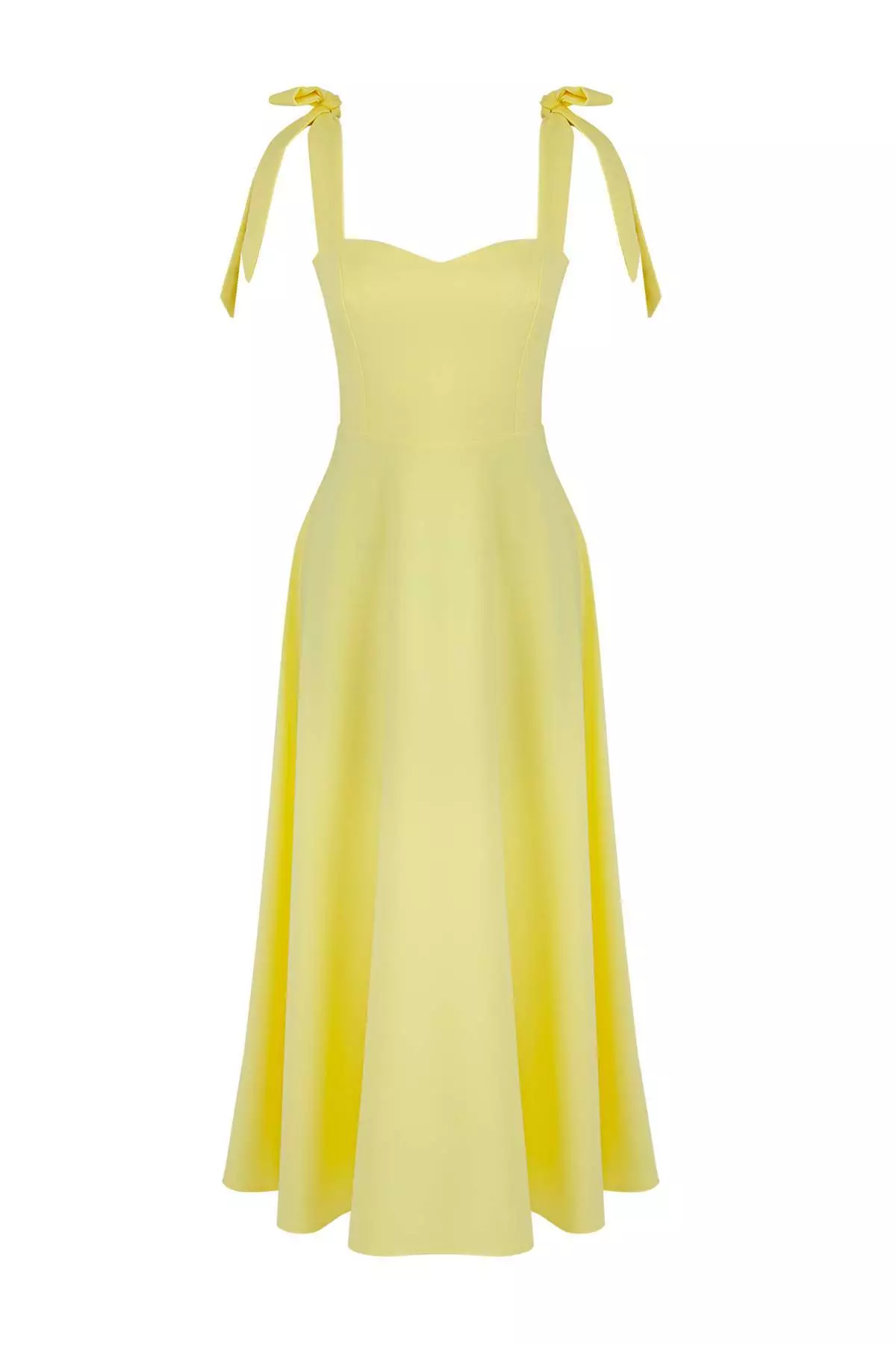 Light Yellow A Line Strap Lacing Detailing Midi Stylish Evening Dress