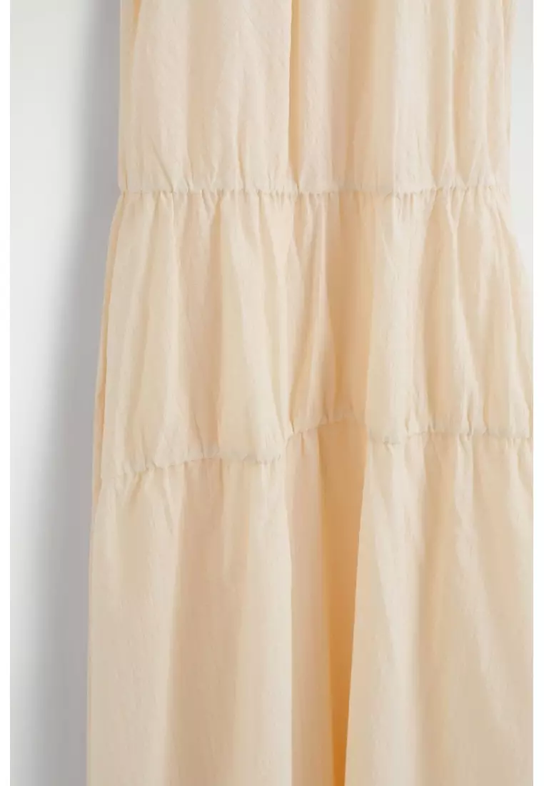 GATHERED TIERED COTTON MAXI DRESS
