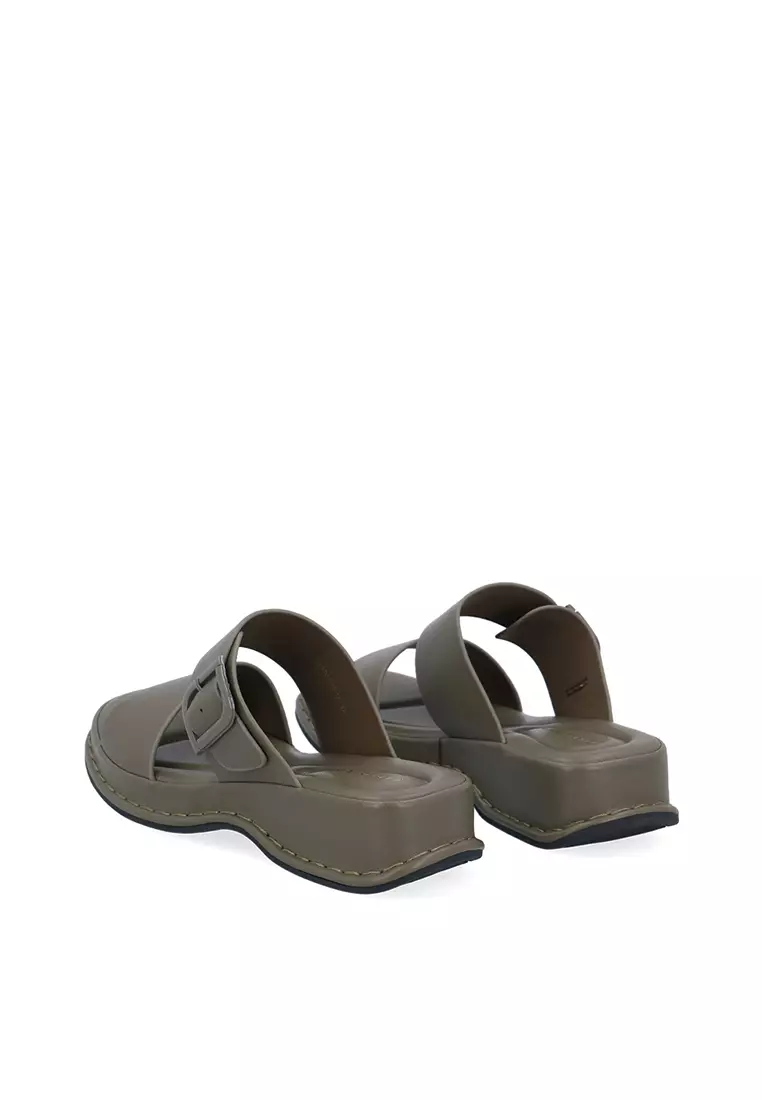 Dark Green CR Lea Double Strap Sandals