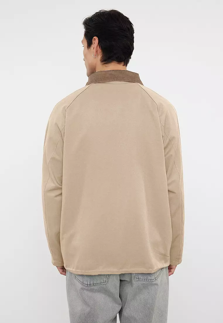 Stone Regular Fit Velvet Collar Detailed Unisex Seasonal Coat TMNAW25MO00017