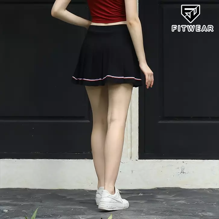 Fitwear Rok + Inner Dryfit Olahraga Padel Wanita MARCELINE PLEATED KOREAN LINE SKIRT - BLACK LINE