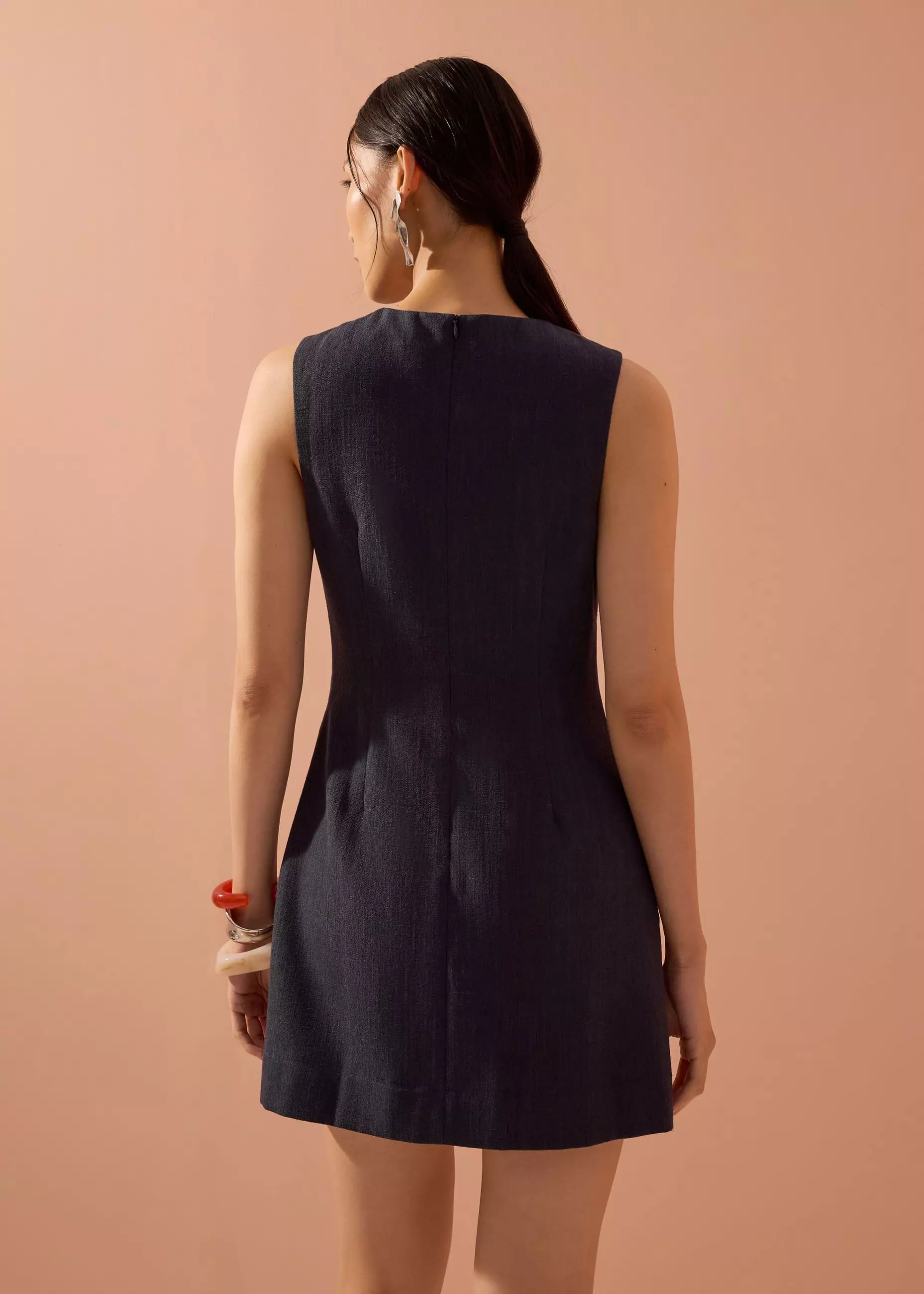 Dress Wanita - Rani Textured Button Down Mini Dress