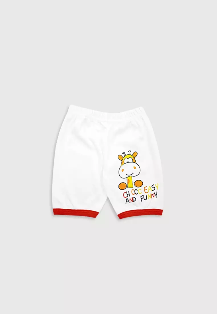 Wakakids Baju Bayi Anak Laki Laki Motif Giraffe and Lion Setelan Celana Pendek Usia 0 Bulan Hingga 6 Bulan 3529 Merah