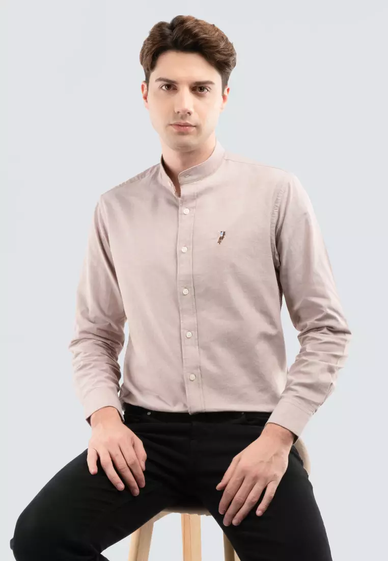 Long sleeve mandarin collar shirt best sale