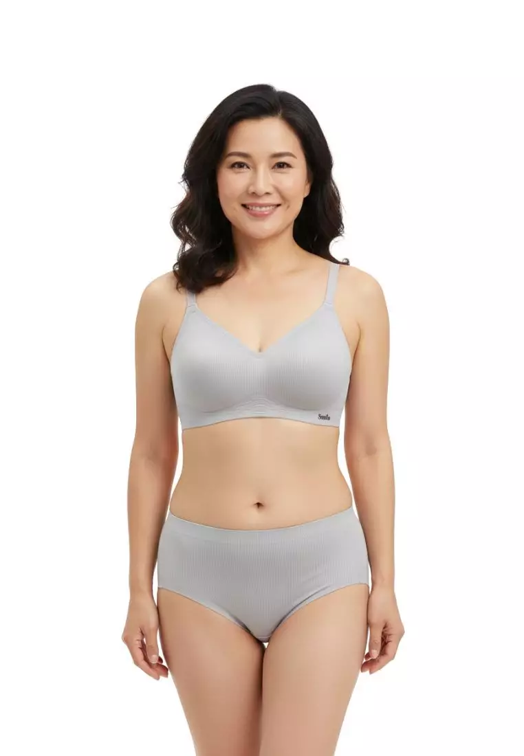 Special Bundle Premium Melanie Seamless Wireless Padded Support Bra in Light Grey and Dayana Panty in Grey