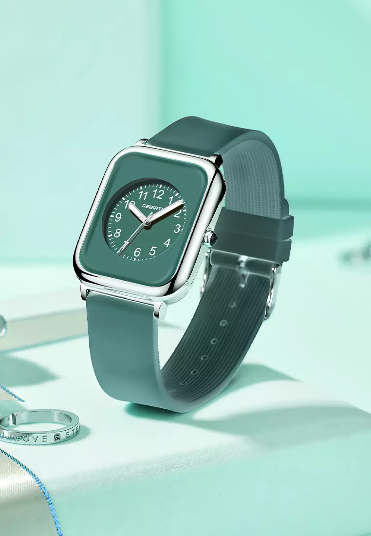 Jam Tangan Wanita Santai Display Kuarsa Tahan Air Wanita Tali Silikon Jam Tangan Cewek all green