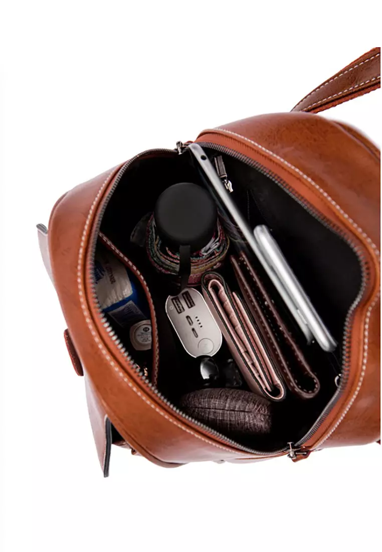 Women's Retro Zipper Cowhide Leather Backpacks