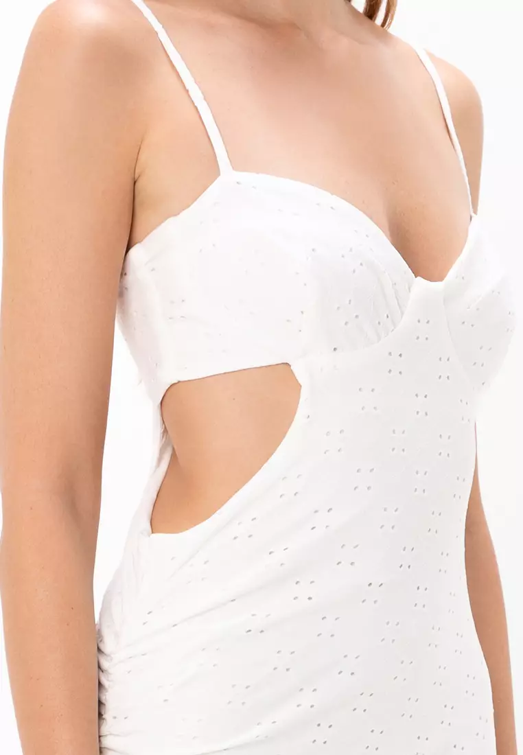Cupped Cut Out Broderie Midi Dress