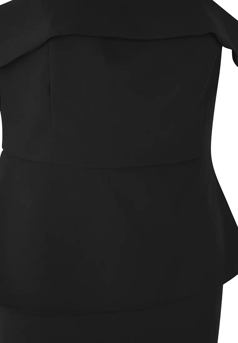 Black Square Neck Drop Sleeve Chic/Night Woven Plus Size Dress TBBSS25AH00147