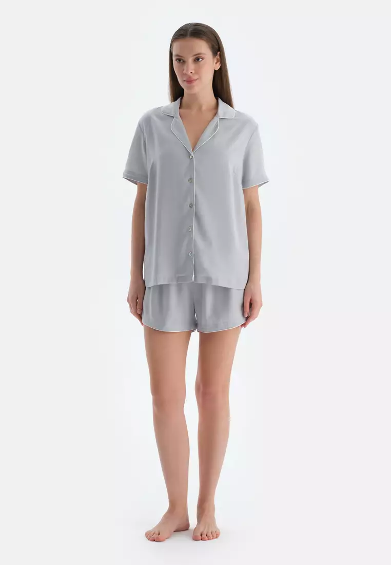Light Grey Woven Bottom Shorts, Regular, Short Leg, Sleepwear for Women