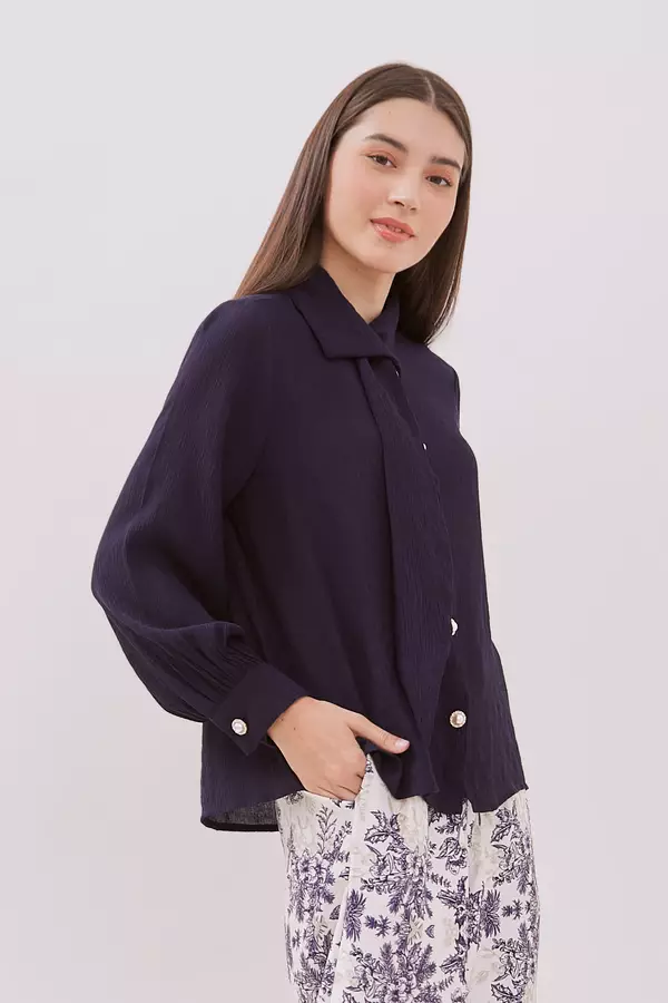 MINIMAL - Rowane - Blouse Scarft Detail - Dark Navy Colour Navy_Dark