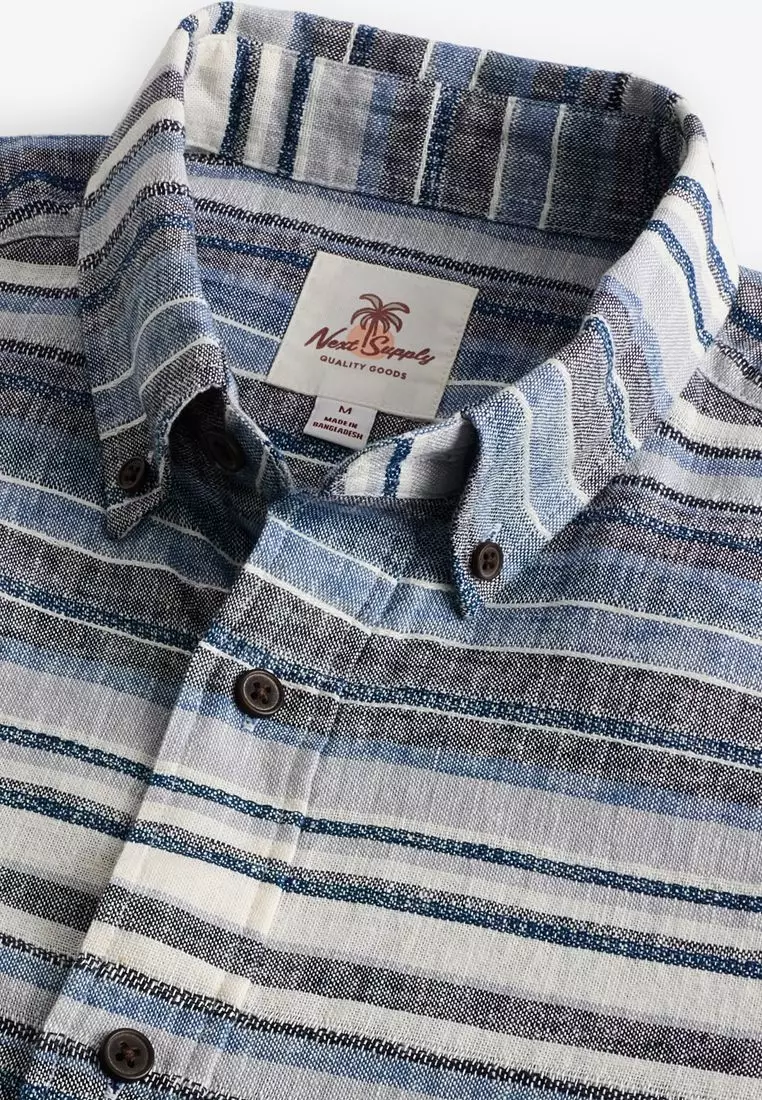 Buy NEXT Linen Blend Horizontal Stripe Short Sleeve Shirt