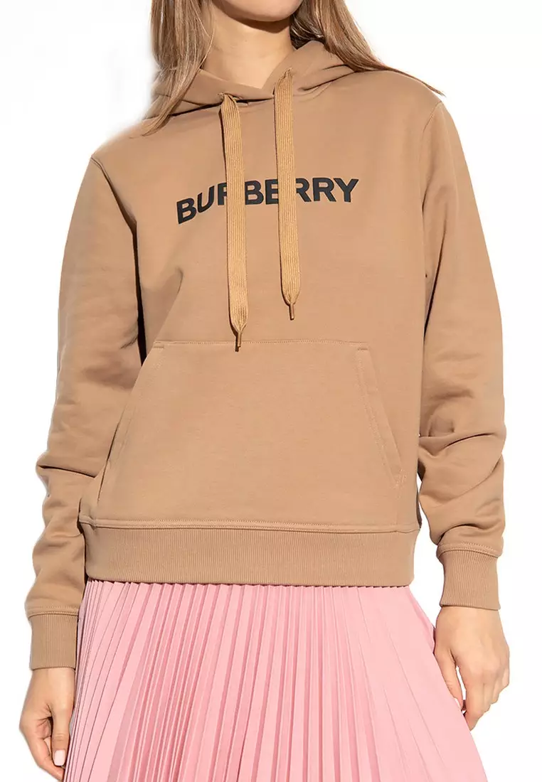 Logo Printed Hoodie in Camel