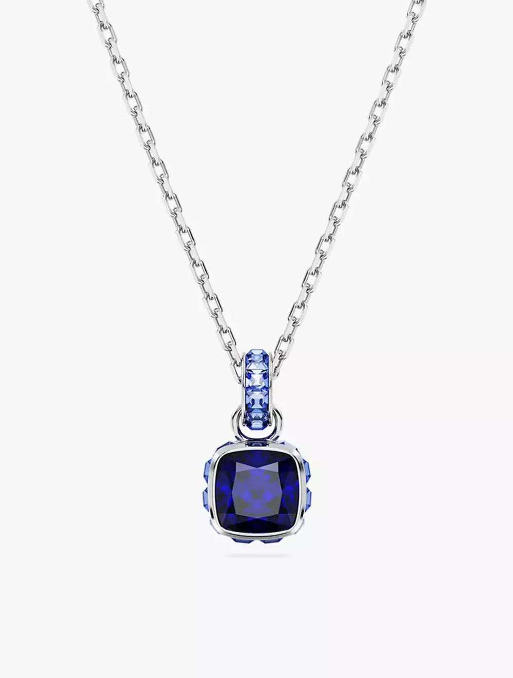 Birthstone Pendant, Square Cut, September, Blue, Rhodium Plated - Blue