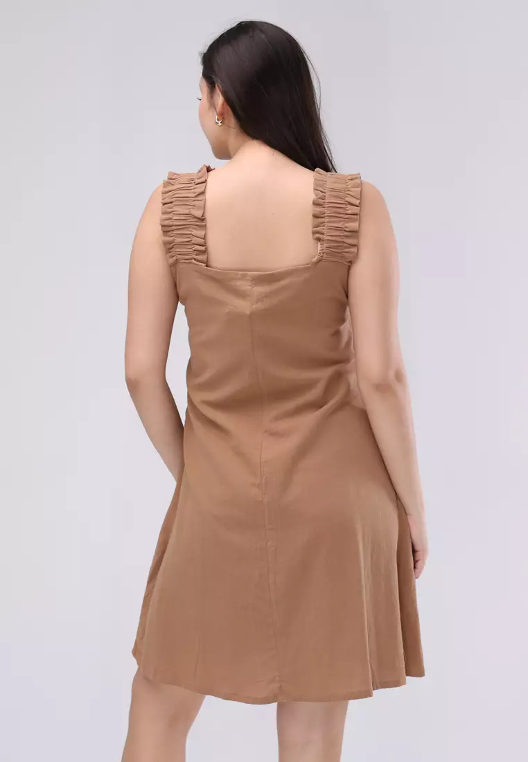 Crumpled Cotton Woven Sleeveless Dress