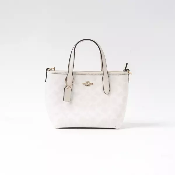 Tas COACH CITY MONOGRAM IVORY WHITE TAUPE MINI ZIP TOTE BAG WITH LS 100% ORIGINAL