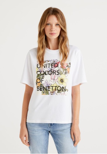 United Colors of Benetton white 100% organic cotton t-shirt with logo print DE53DAA12CA2FFGS_1
