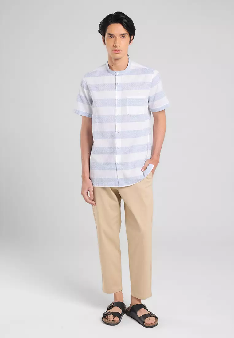 MANZONE X Adipati Dolken - Kemeja Koko Shanghai Lengen Pendek Ghaffar Comfort Fit - White Warna White