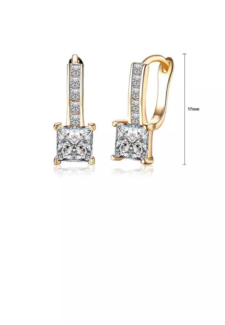ZAFITI Fashion Plated Champagne Gold Square Cubic Zirconia Earrings ...
