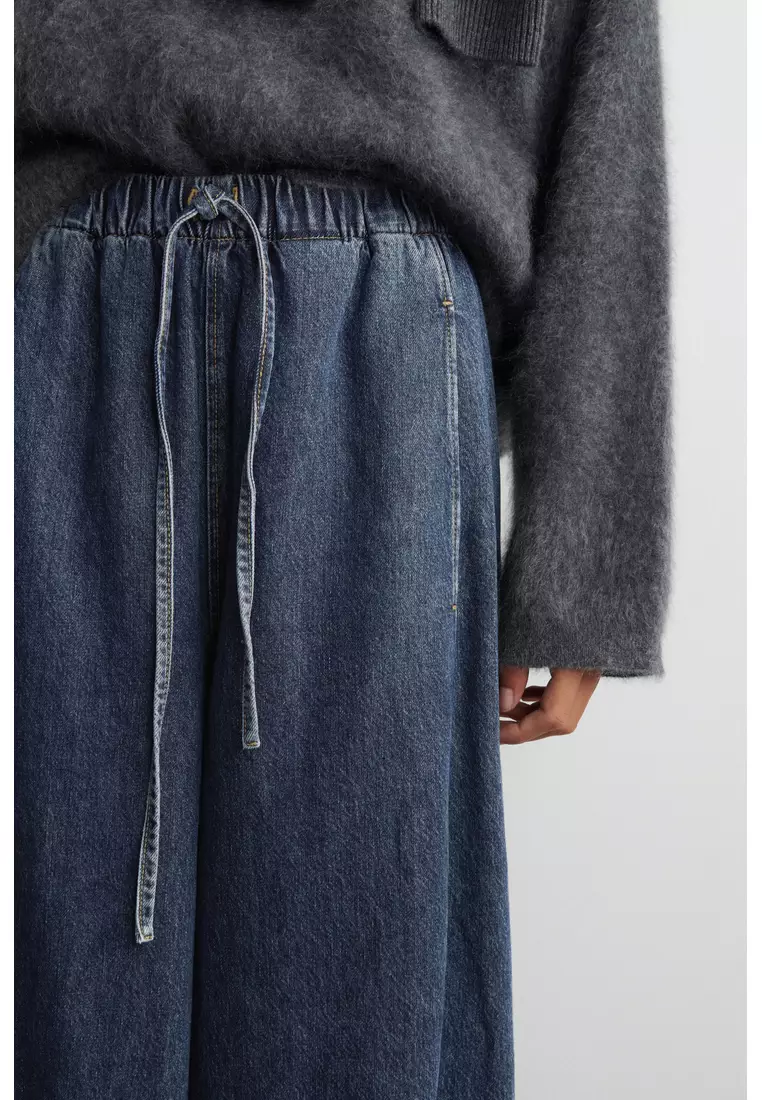 BARREL-LEG DENIM DRAWSTRING TROUSERS