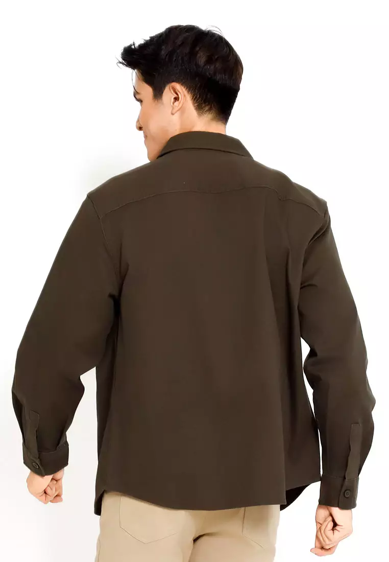 Forest 100% Cotton Twill Long Sleeve Outer Wear Shirts  Men Shirts - 30403-48Olive