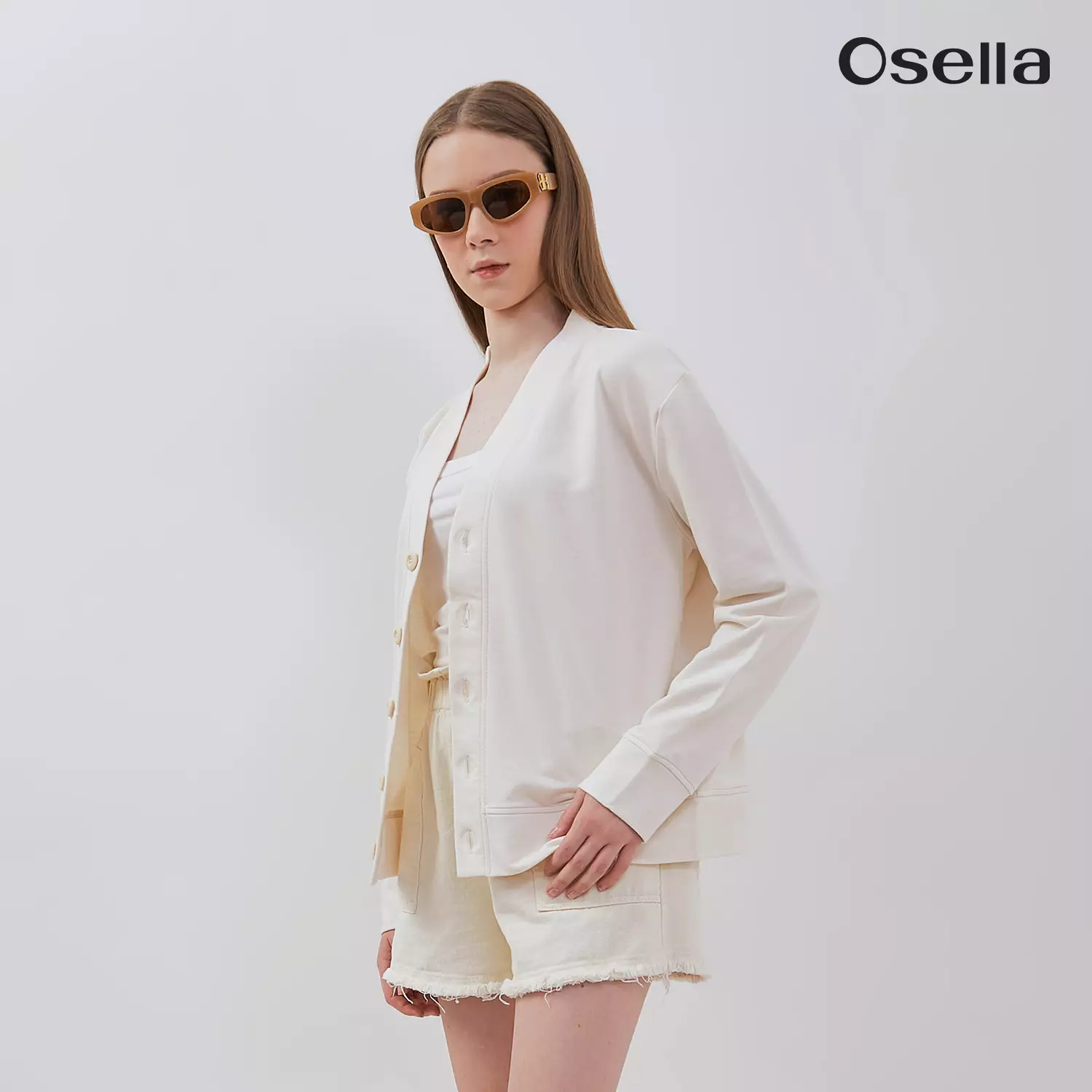 Osella Basic Cerdigan In Ivory 3162500188 | Outer Wanita Rajut Lengan Panjang