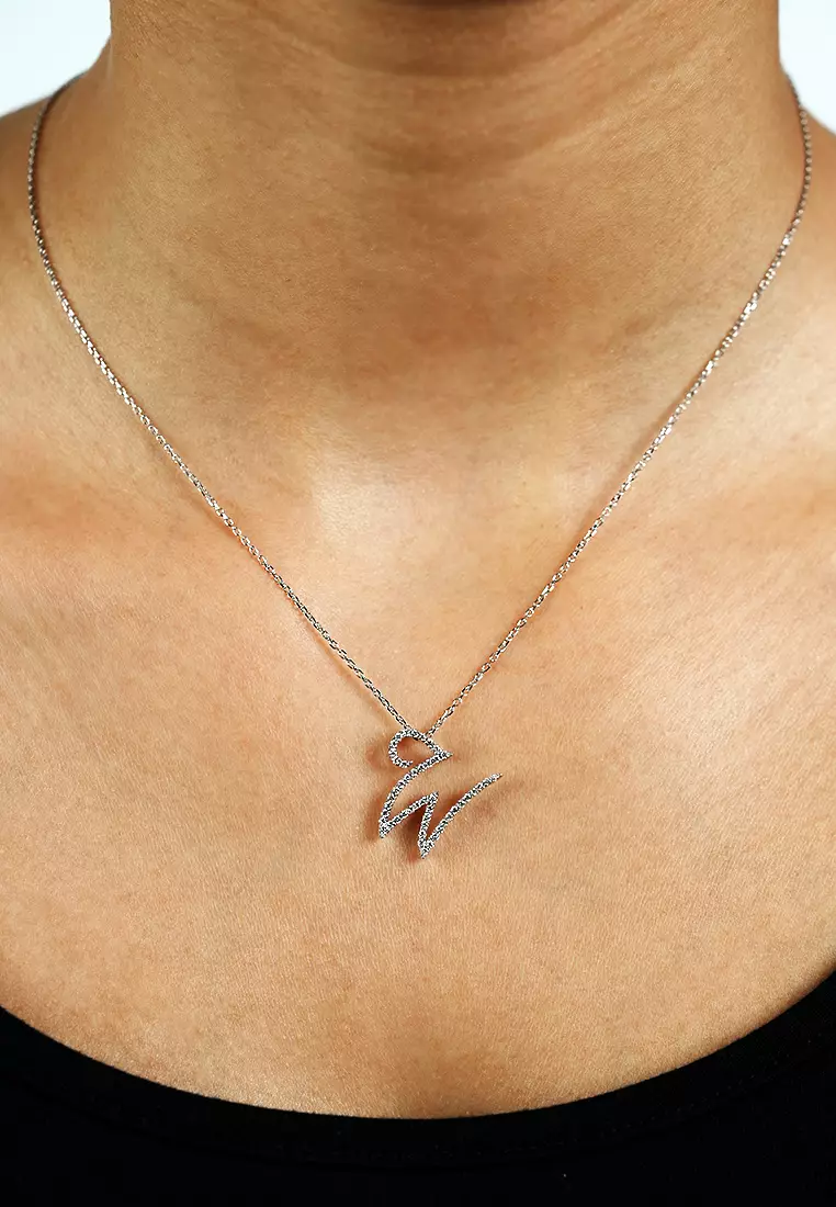 Pavé Lab Grown Diamond 'W' Initial Pendant in White Gold D/E-VVS/VS (0.30ct TDW) with chain