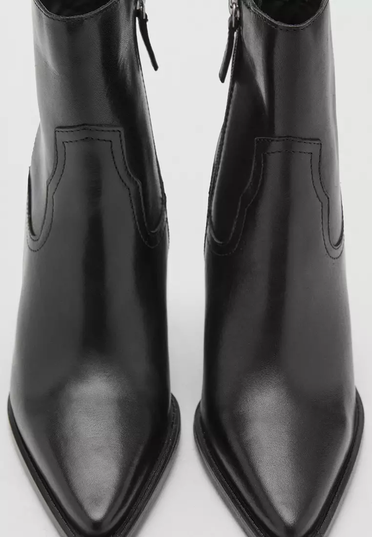 Leather Ankle Boots With Block Heel
