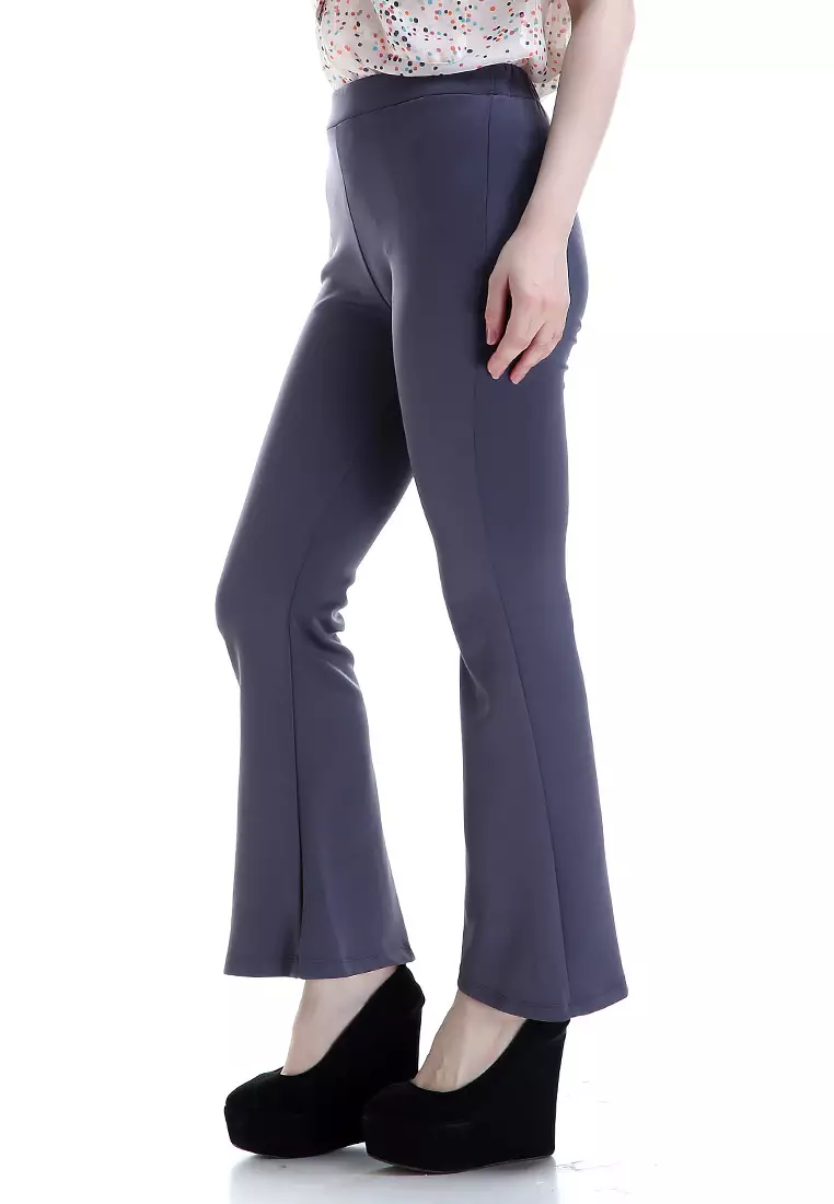 Zahlee Celana Cutbray Wanita Long Pants Woman Highwaist Kasual Bawahan - Grey