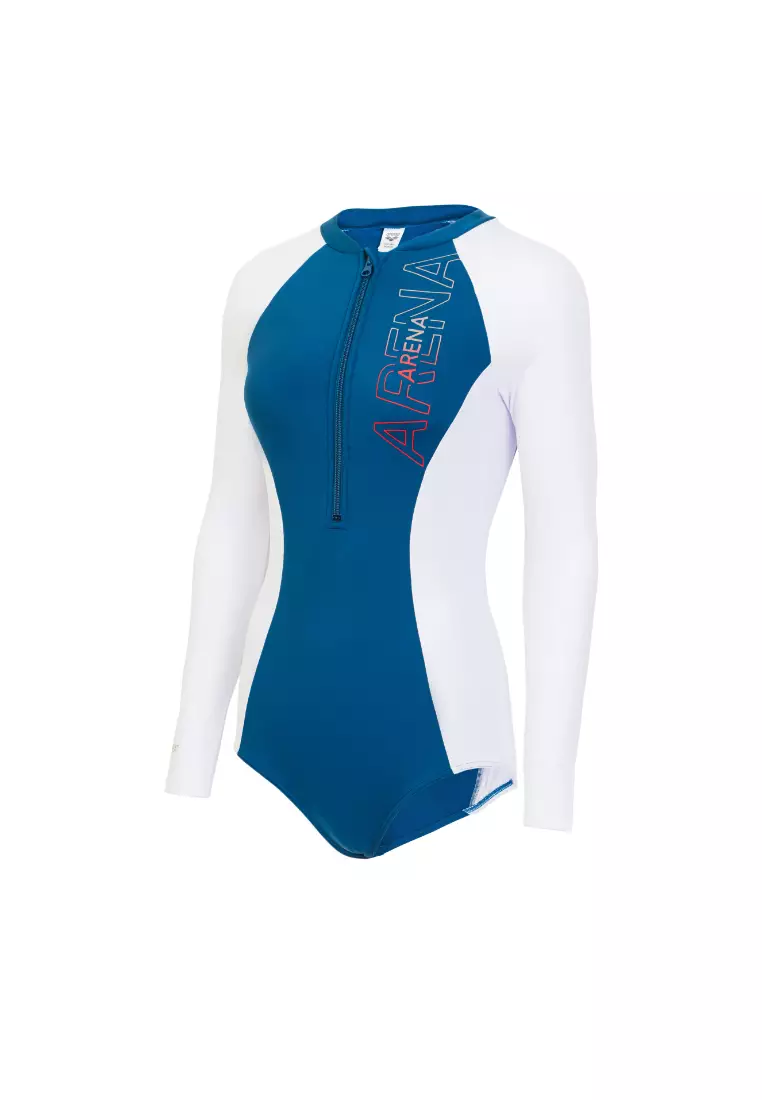 arena LADIES SWIMWEAR ARENA DIAMONDS LONG SLEEVE DOUBLE LAYER HALF ZIP BODYSUIT