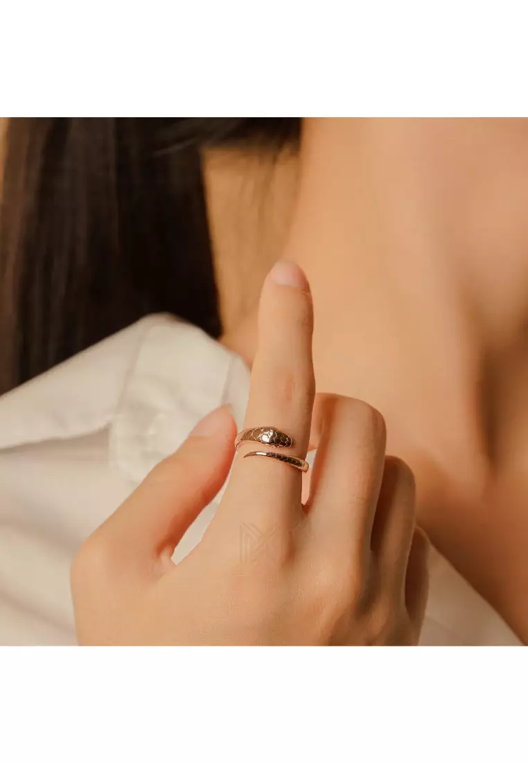 Millennia 2000 Statement Serpent Rose Gold Adjustable Ring with 925 Sterling Silver
