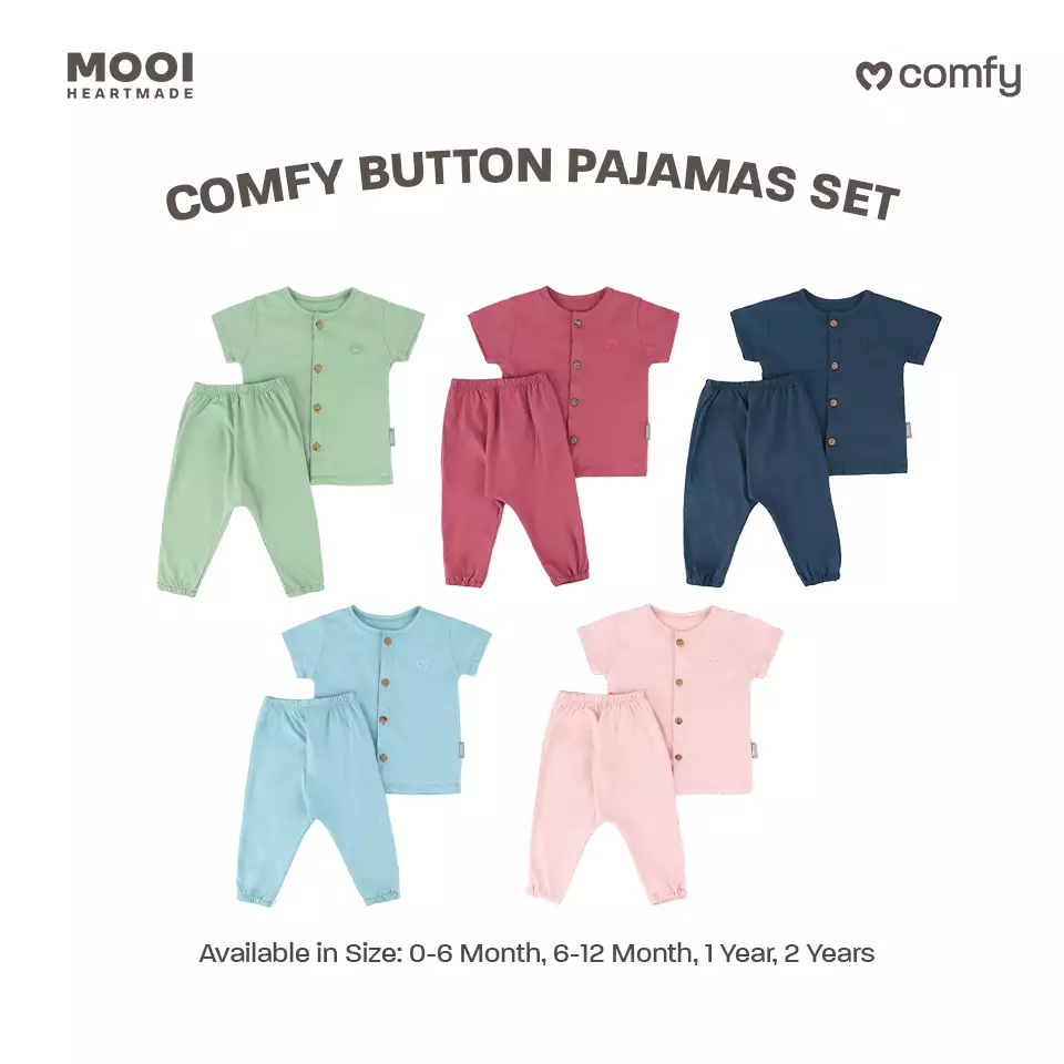 Mooi Setelan Piyama Bayi Comfy Baby Button Pajamas Set - Sage Green