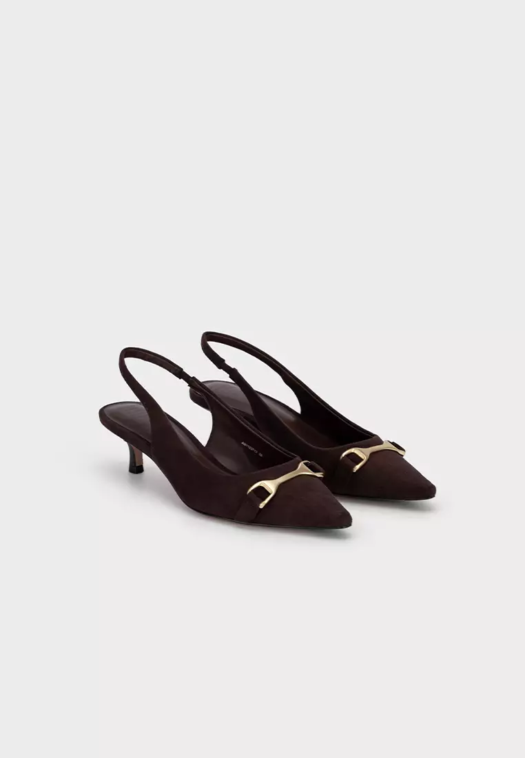 BUCKLE WITH POINTY TOE SLINGBACK HEEL PUMP