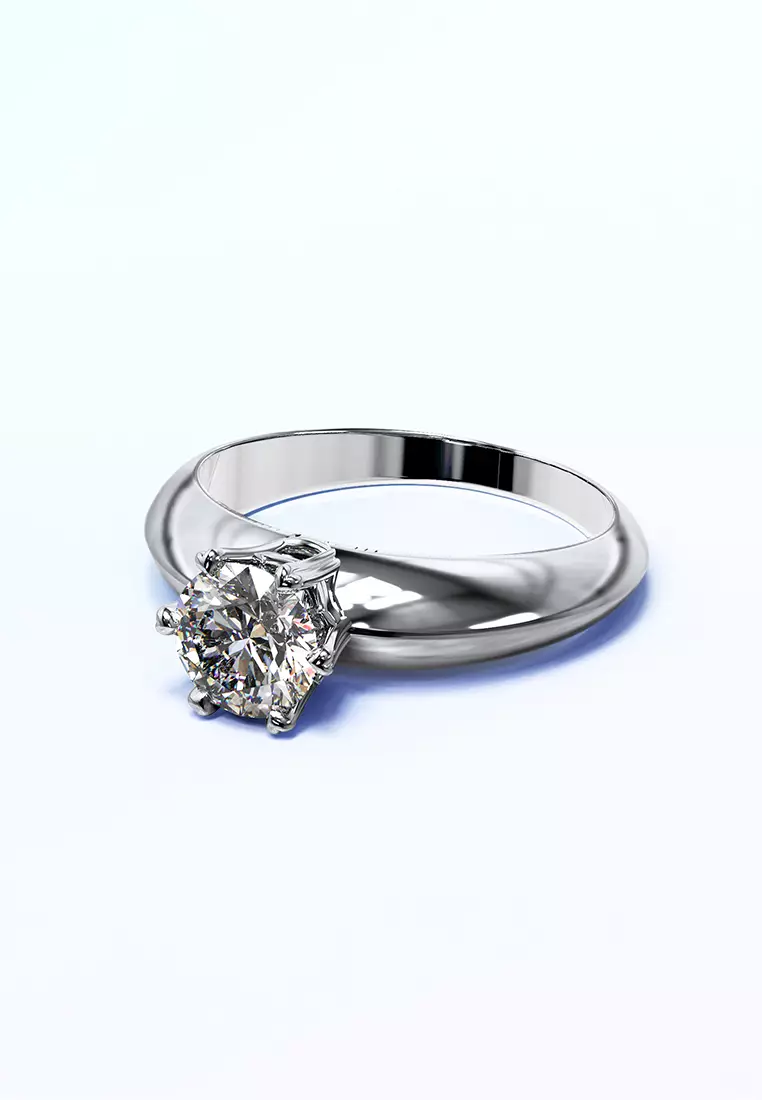 Jewel In The Palace Solitaire Ring in White Gold Embellished with Swarovski crystals