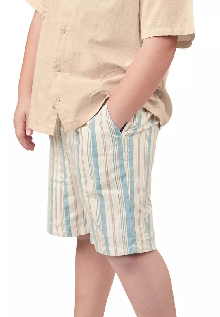 August Striped Pull-On Shorts With Drawstring